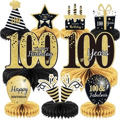 9 Pieces 100th Birthday decorations birthday Black, Gold, White, Pink