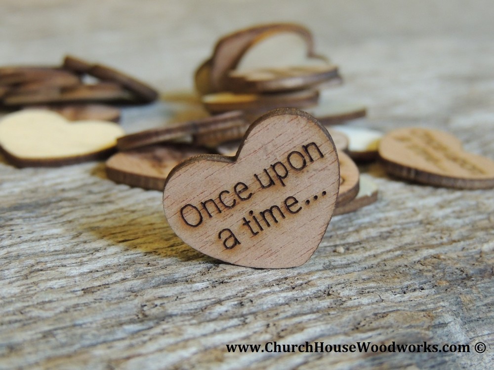 100 qty 1″ Once upon a time… Wood Hearts Table Confetti Wooden Wedding Decor