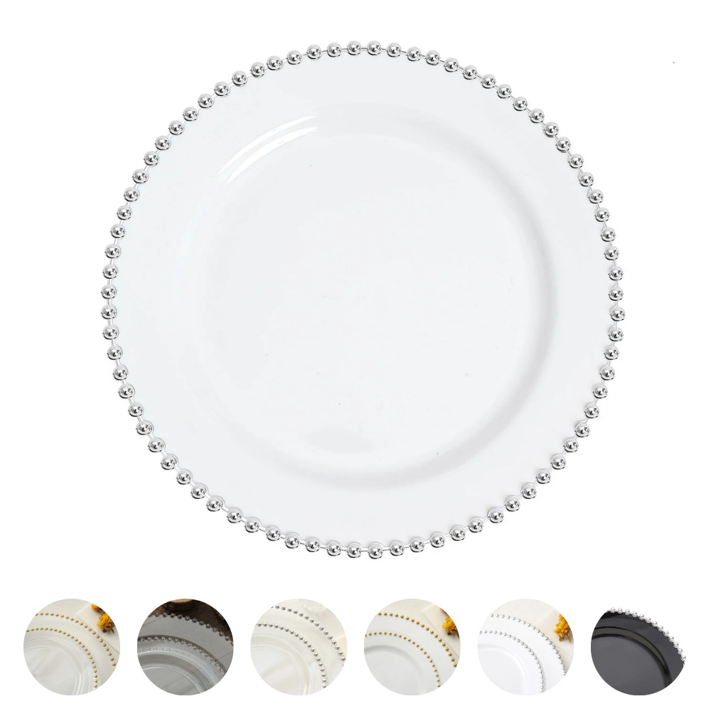 10 Round 10″ Plastic Salad Dinner Plates Beaded Rim Party Tableware Supplies