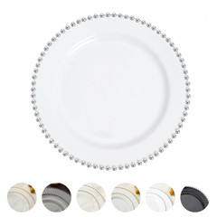 10 Round 10″ Plastic Salad Dinner Plates Beaded Rim Party Tableware Supplies