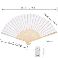 50pcs Fabric Hand Fan Fabric Bamboo Handheld Folded Fan with Organza Bags White