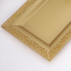 Gold 4 Plastic 14″ Rectangle Serving Trays Lace Print Rim Design Party Events