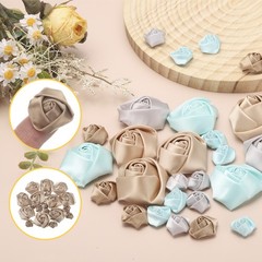 20pcs 2Size Satin Ribbon Roses 2.5cm/5cm Ribbon Rose Artificial Fabrics(Khaki)