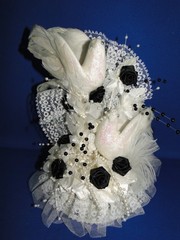 New Elegant Wedding Love Birds Caketop, accent black roses, white decor #209