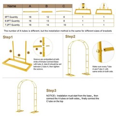 7.2FT Metal Wedding Arch Stand Gold Square Arched Backdrop 7.2FT, Matte