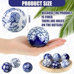 6 Pcs Blue and White Porcelain Balls Chinoiserie Decor Decorative Pattern 2