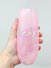 His and Hers Pink & Blue Stemless Champagne Wine Glasses for Wedding/Engagement