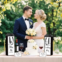 Wedding Wine Gift Bag with Tissue 1 count (Pack of 1), black white wine bag