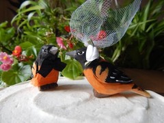 Oriole bird Cake Topper Bride Groom Love Wedding Engagement Wood Statue