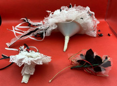 Bridal & Flower Girl Bouquets, Boutonnieres, Black and White with Red Roses