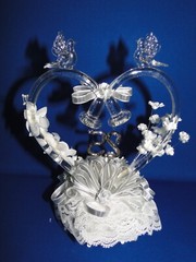 New Elegant Blown Glass heart, twin bells, 25th Wedding Anniversary Caketop #45