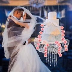 60cm Acrylic Hanging Cake Stand With Beads Ceiling Mount Wedding Party Display