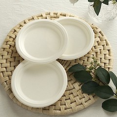 50 Round 7″ WHITE Bagasse Sustainable SALAD PLATES Party Events Decorations