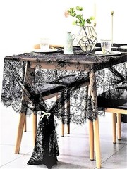 Lace Tablecloth Overlay Rose Vintage 120″ x 60″ (Rectangular) Black