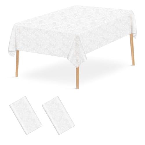 2 Pcs Plastic Lace Tablecloth, Spill-Proof 54″ X 108″ Rectangle White Lace