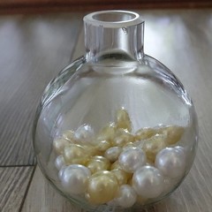 Clear Glass Vase w/ Gold & White Pearl Beads Wedding Centerpiece Decor