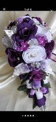 Purple And White Wedding Bridal Cascade Bouquet