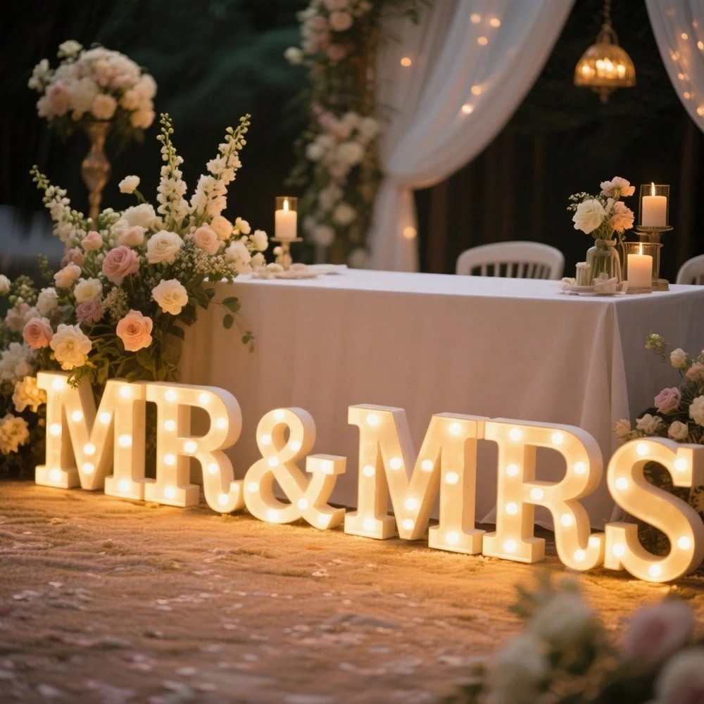 8.5″ Tall MR & MRS LED Marquee Letters Light Tabletop Wedding Centerpiece