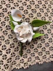 6 Vintage White Corsage Boutonniere Rose Lily Wedding Anniversary Quinceañera