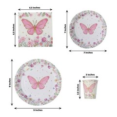 96 WHITE PINK Butterfly Print Disposable TABLEWARE Set Party Events Decorations