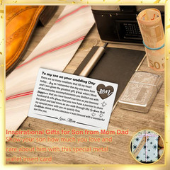 YODOCAMP Son Wedding Gifts from Mom, Engraved Wallet Card Insert for Son on His