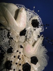 New Elegant Wedding Love Birds Caketop, accent black roses, white decor #209