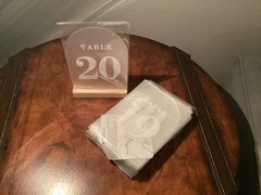 Frosted Arch Table Numbers w/ Stands 1-20, 5×7 Acrylic, Event / Wedding Decor