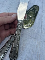 Vintage 800 Silver Cake Server & Knife Set Geometric Engraved Continental