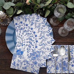 20 White 13×13 in Dinner Paper Napkins Blue Floral Design 13″, and