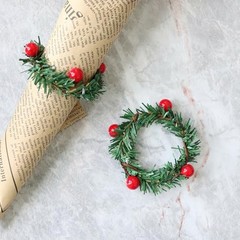 12Pcs Red Fruit Pine Needle Flower Napkin Rings Thanksgiving Christmas Party