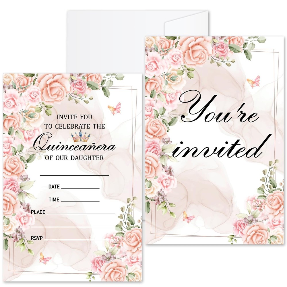 ZSHFMY Birthday Invitations Cards For Girls, Quinceanera 4×6 inches, pink
