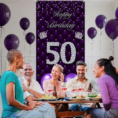 Happy 50th Birthday Purple Banner Backdrop Photo Booth Props Balloons Silver …