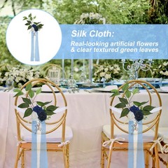 10Pcs Wedding Aisle Decorations Pew Flowers Chair Artificial Flowers Blue, White
