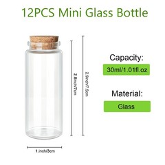 YTZOOLL 12Pcs/Set 30ml Glass Bottles Cork Stoppers DIY Decoration 30ml-12pcs