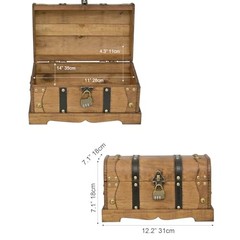 Vintage Wooden Treasure Chest Decorative Box with Lock – 12.2×7.1×7.1 Brown