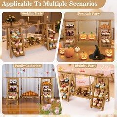 3 Tier Cupcake Stand Set with Swing Solid Wood Detachable Dessert Serving Ladder
