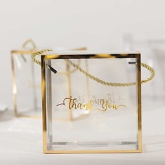 CLEAR GOLD 25 PVC Favor Boxes with Rope Handles and Thank You Print Party