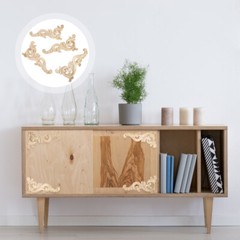 2 PCS Wooden Chips Carving Woodcraft Appliques Decals for Furniture
