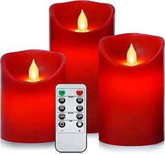 Flameless Battery Operated LED Candles, Remote 3 PACK with Remote Control Red