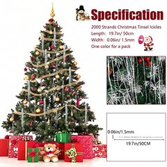 2000 Strands Christmas Tinsel Icicles, 19.7″ Shiny Mylar Foil Icicle Silver