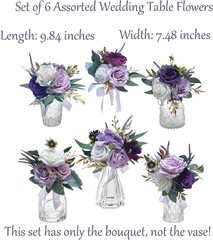 Set of 6 Mini Floral Centerpieces for Wedding & Home Decor – Purple Bouquets