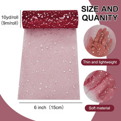 Claret Glitter Tulle Rolls 6 Inch by 10 Yards Sequin Tulle Fabric Ribbon for DIY