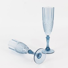 6 DUSTY BLUE 8 oz Crystal Plastic Champagne Flute GLASSES Party Events