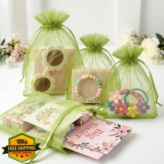 FUNFERY Green Organza Bags 3″x4″ 100 Pcs