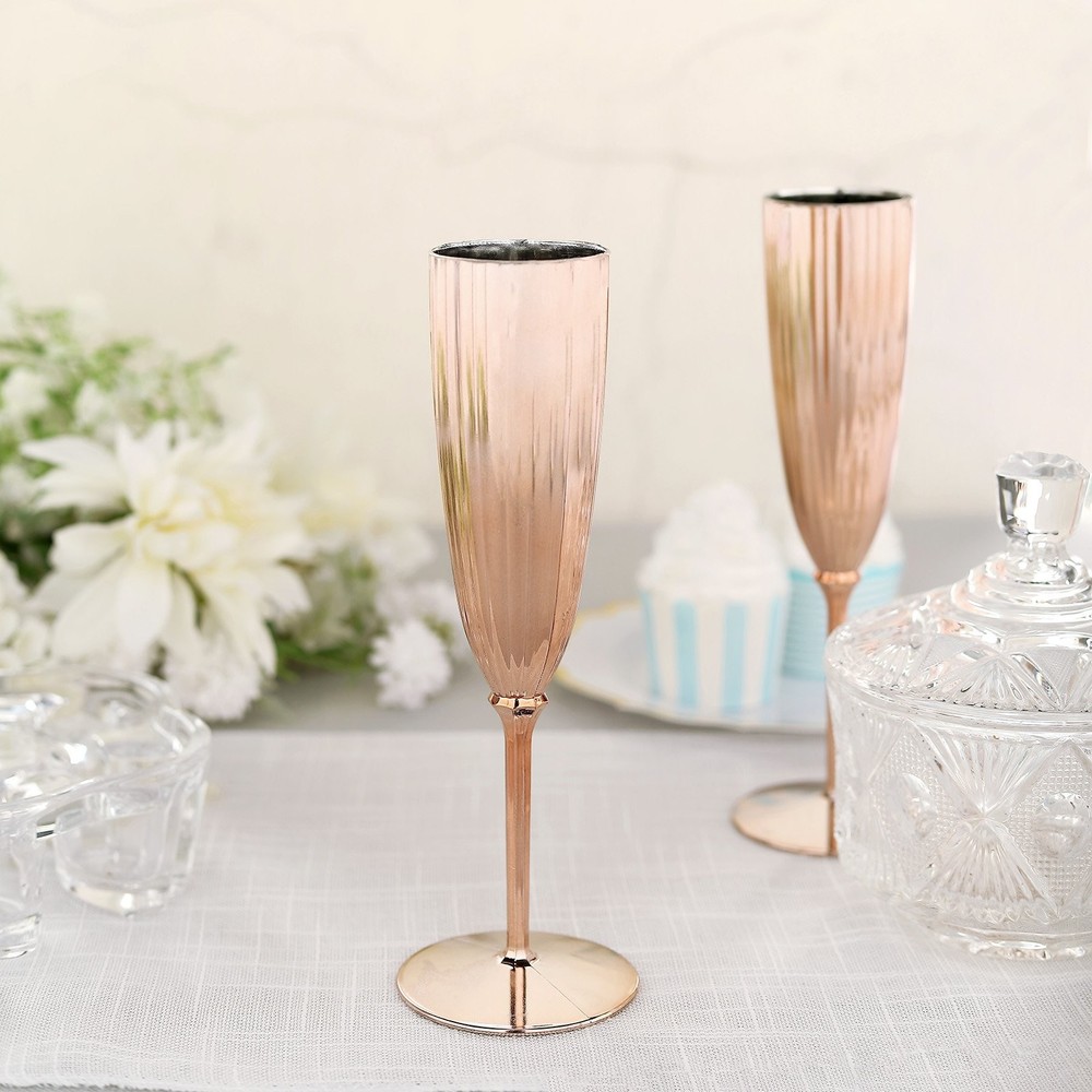 Blush Premium Metallic Plastic 5 oz Champagne Flutes Disposable Party Wedding