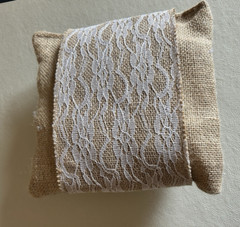 Small Burlap Pillow With Flower – Decor, Wedding, Country, Rustic, Ring Bearer