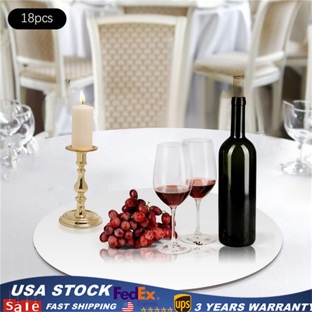 18Pcs Round Mirror Candle Plate Set Circle Mirror Trays Mirror Centerpiece NEW