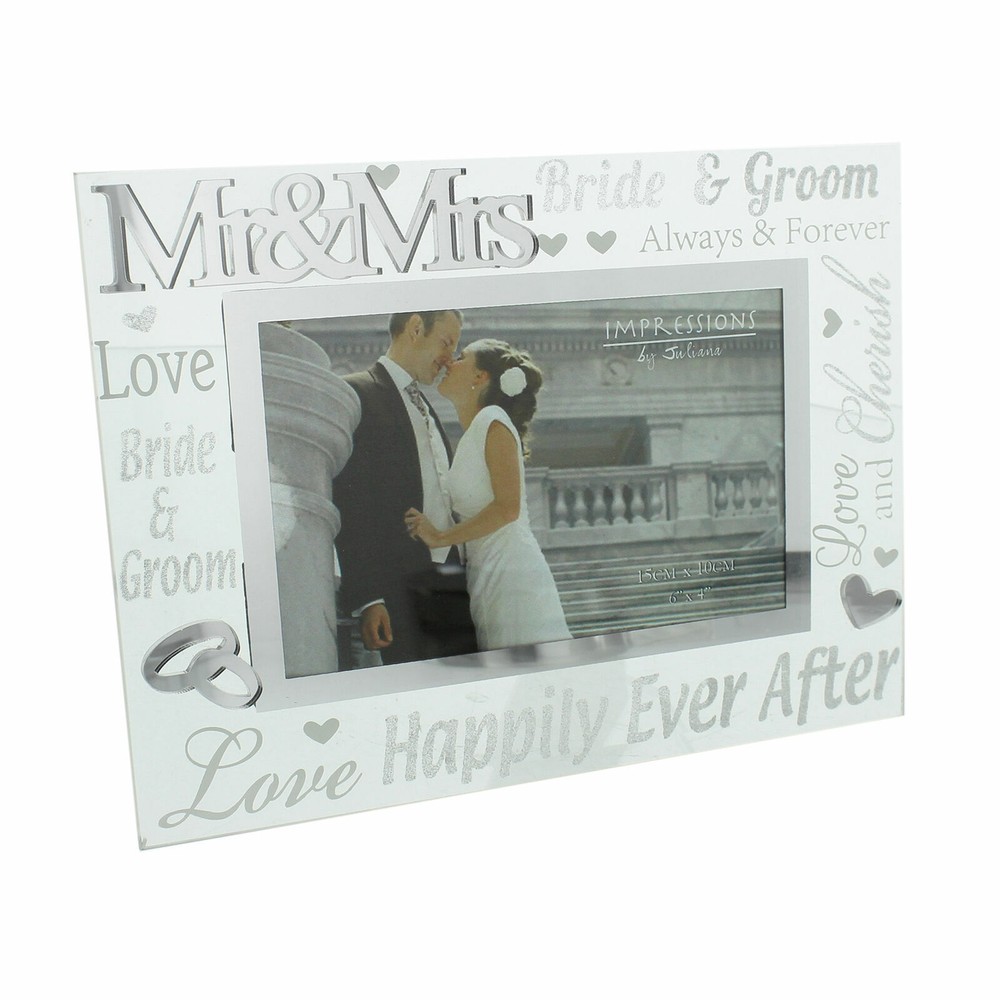 Mr & Mrs Glass Photo Frame with Mirror & Glitter Letters