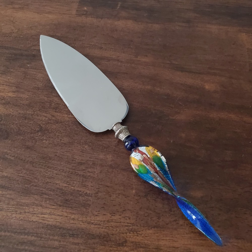 STAINLESS CAKE KNIFE Acrylic Lucite Art Handle Abstract