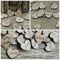 500 Wood Heart Table Confetti Combo Pack Wooden Hearts Mr Mrs Bride Groom Love